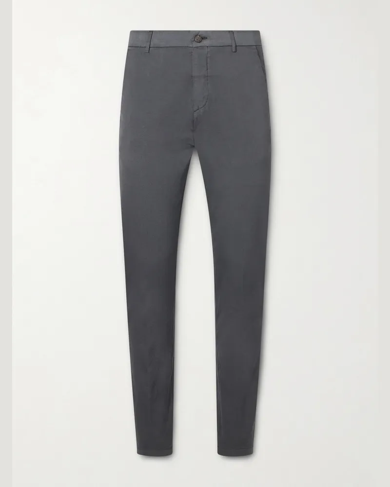 Eleventy Straight-Leg Pleated Stretch Cotton and Silk-Blend Trousers Gray