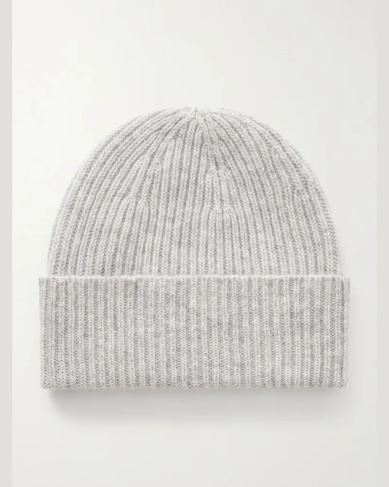 William Lockie Beanie aus Kaschmir in Rippstrick Grau
