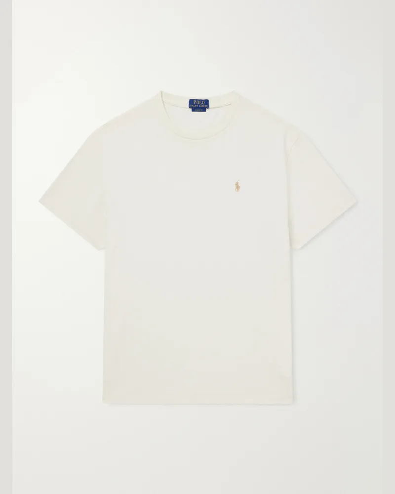 Ralph Lauren Logo-Embroidered Cotton-Jersey T-Shirt Neutrals