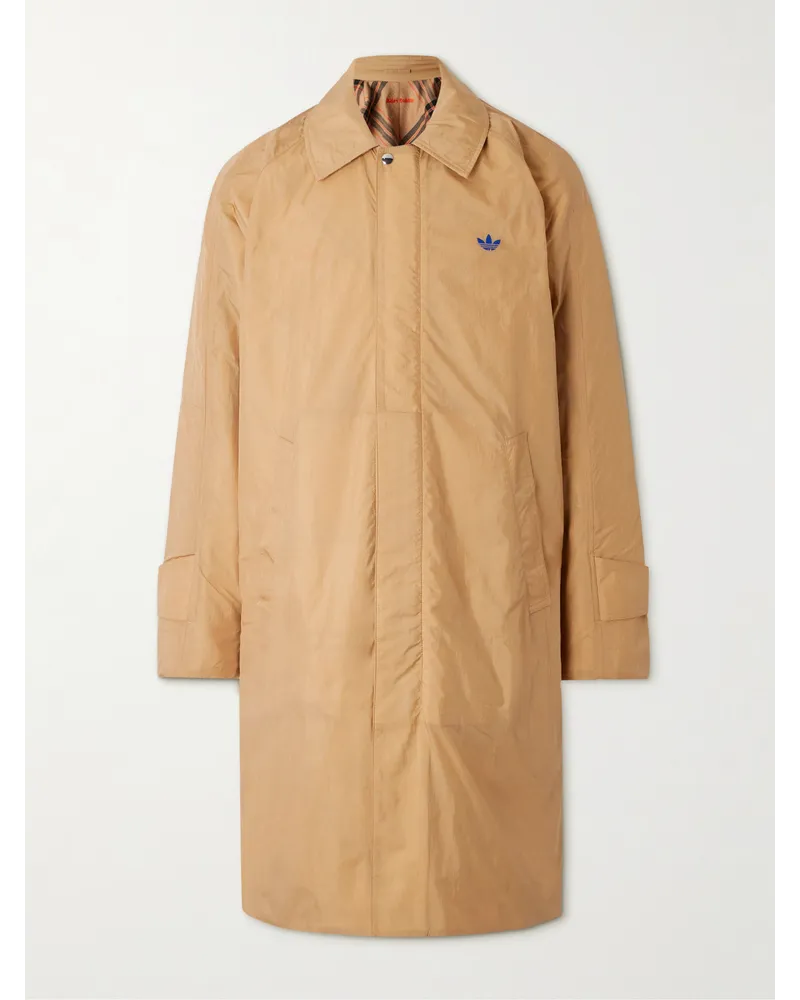 adidas Wales Bonner wendbarer Trenchcoat aus Nylon und kariertem Baumwoll-Twill mit Logostickerei und Häkelbesatz Braun