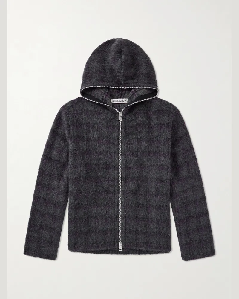 Our Legacy Karierte Kapuzenjacke aus einer gebürsteten Wollmischung mit Reißverschluss Grau