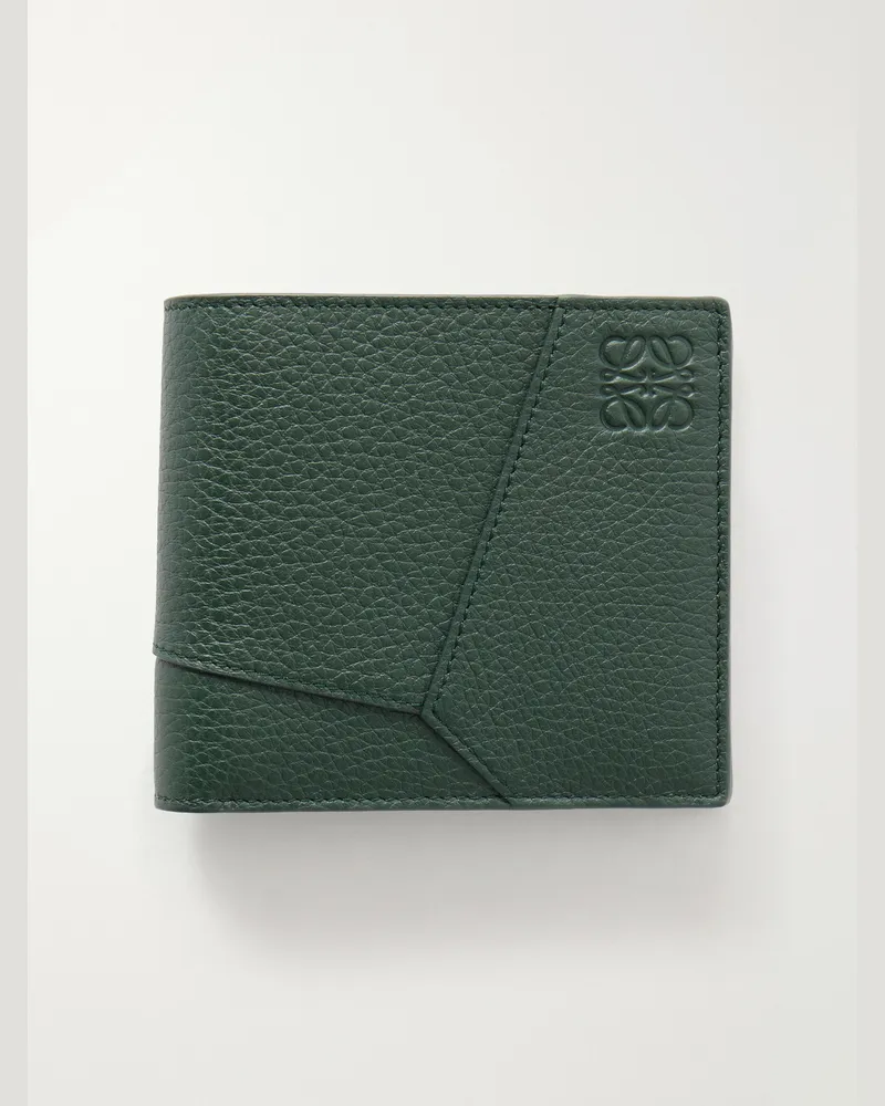 Loewe Puzzle Edge Panelled Full-Grain Leather Bifold Wallet Green