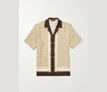 Camp-Collar Printed Silk-Twill Shirt