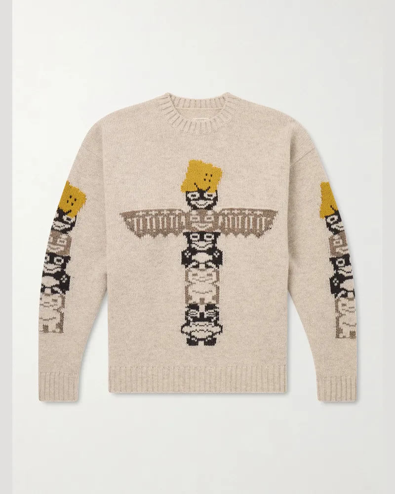 KAPITAL Peckish Totem Pole Pullover aus einer Wollmischung mit Intarsienmotiv Neutral