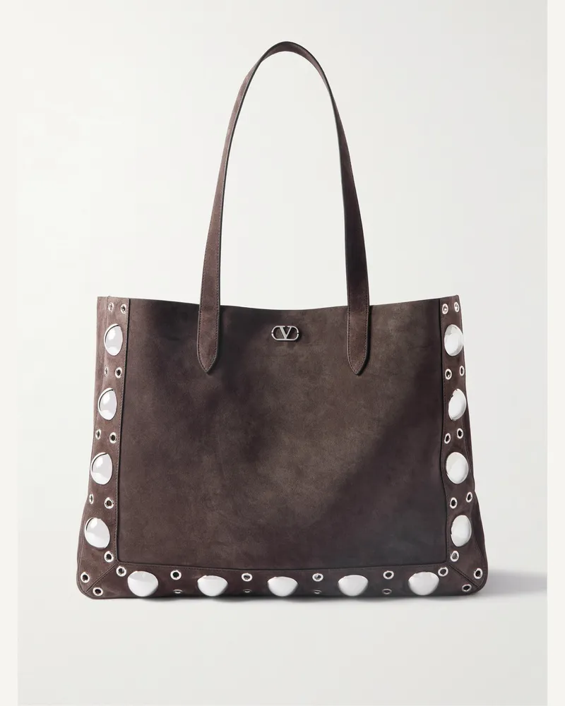 Valentino Garavani Nellcôte Tote aus Veloursleder mit Verzierungen Braun