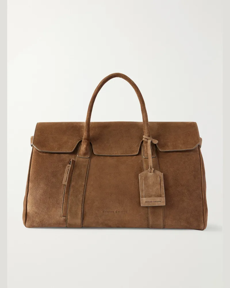 Officine Creative Italia Bostonian 001 Suede Weekend Bag Brown