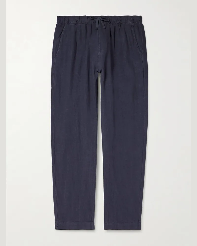 Hartford Joggy Straight-Leg Linen Drawstring Trousers Blue