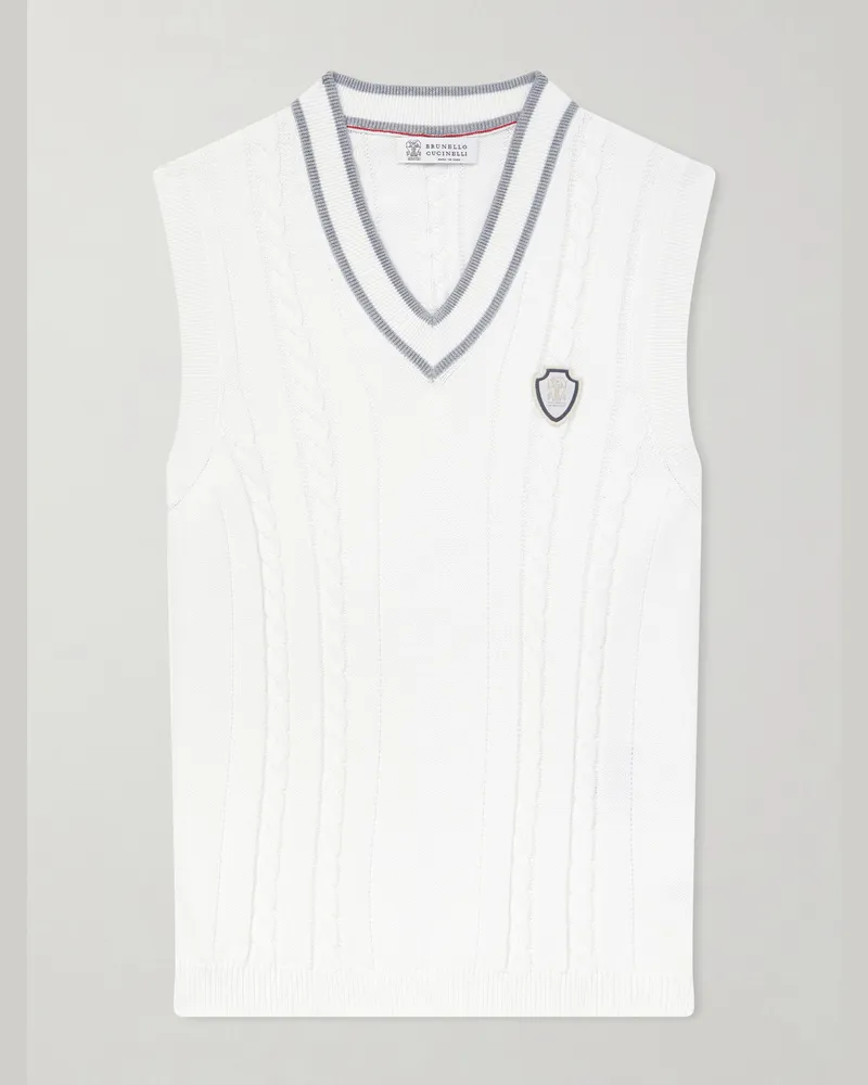 Brunello Cucinelli Logo-Appliquéd Cotton Sweater Vest White