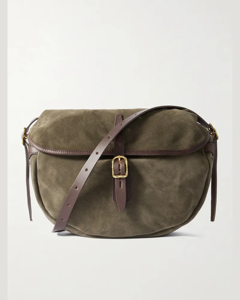 Bleu de Chauffe Margot Leather-Trimmed Suede Messenger Bag Brown