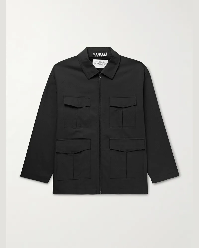 MANAAKI Raranga Jacke aus Baumwoll-Twill Schwarz
