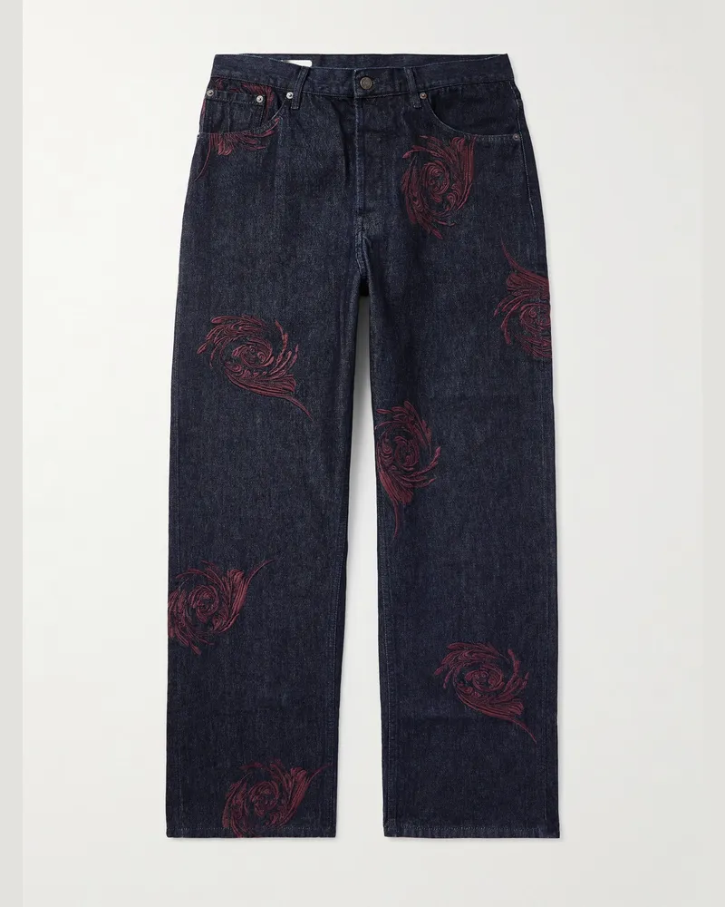 Dries van Noten Embroidered Straight-Leg Jeans Blue