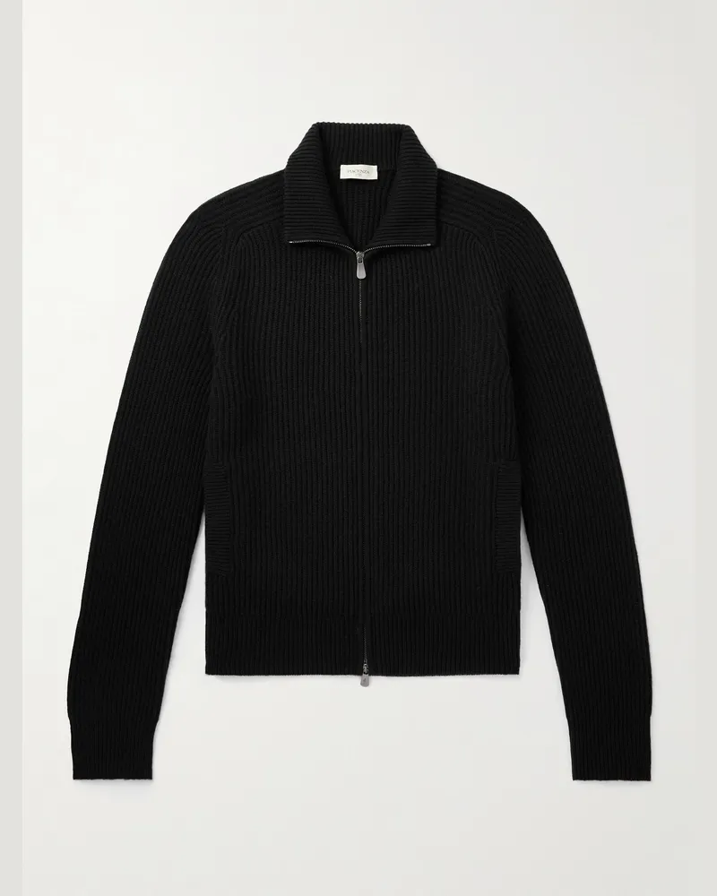 PIACENZA 1733 Ribbed Cashmere Zip-Up Cardigan Black
