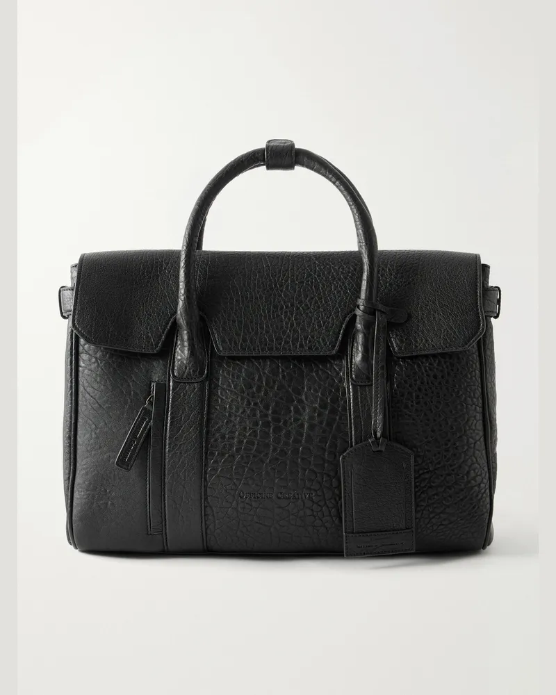 Officine Creative Italia Bostonian/005 Logo-Embossed Croc-Effect Leather Briefcase Black