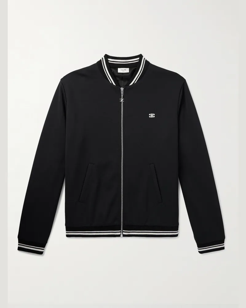 Celine Teddy schmal geschnittene Jacke aus Jersey mit Logostickerei Schwarz