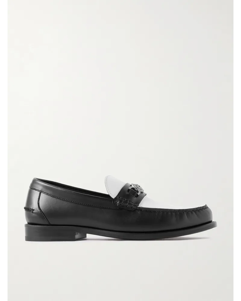 Versace Zweifarbige Loafers aus Leder mit „Horsebit“-Detail Schwarz