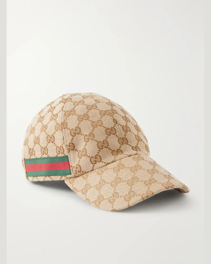 Gucci Webbing-Trimmed Logo-Jacquard Canvas Cap Neutrals