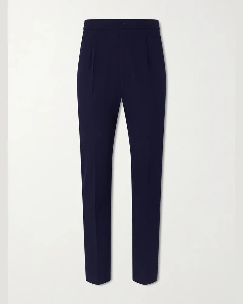 Dunhill Straight-Leg Pleated Virgin Wool-Twill Trousers Blue