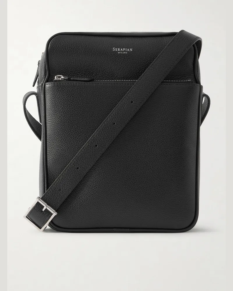 Serapian Full-Grain Leather Messenger Bag Black