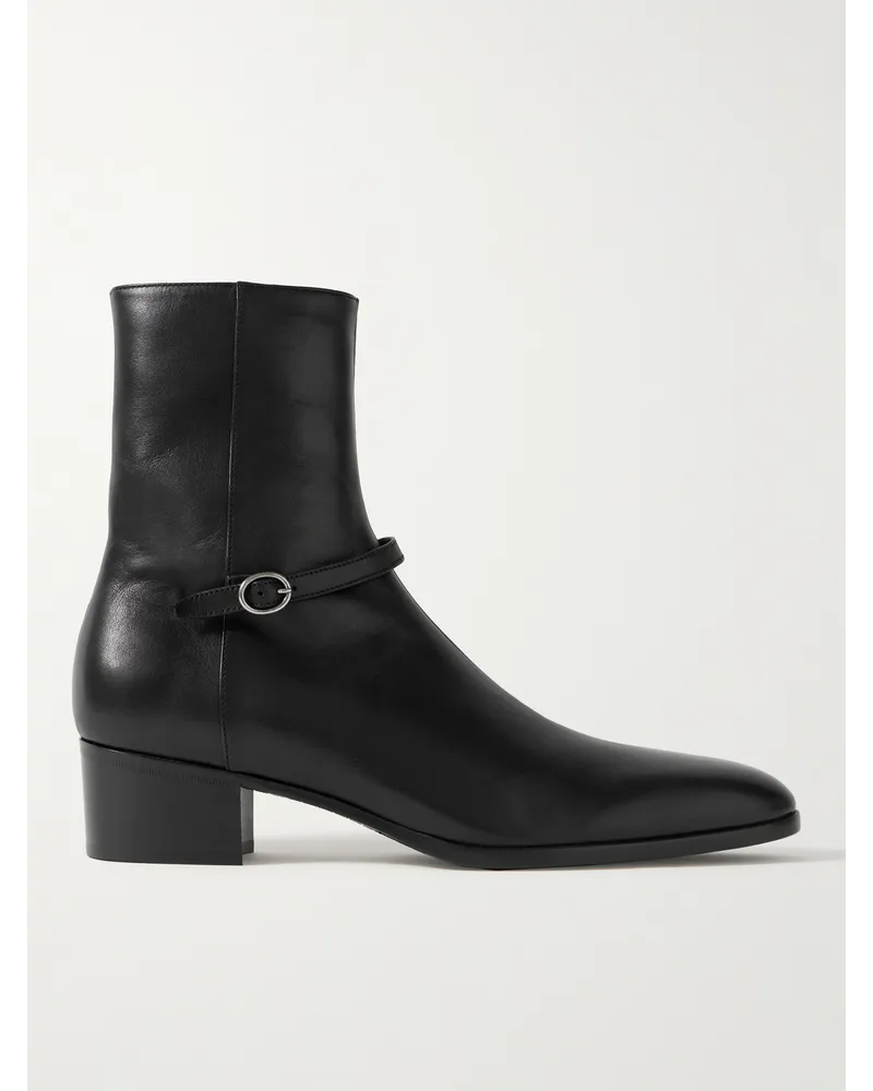 Saint Laurent Vlad Stiefel aus Leder mit Schnalle Schwarz