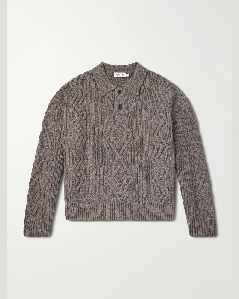 Frame Denim Cable-Knit Wool and Cashmere-Blend Polo Sweater Gray