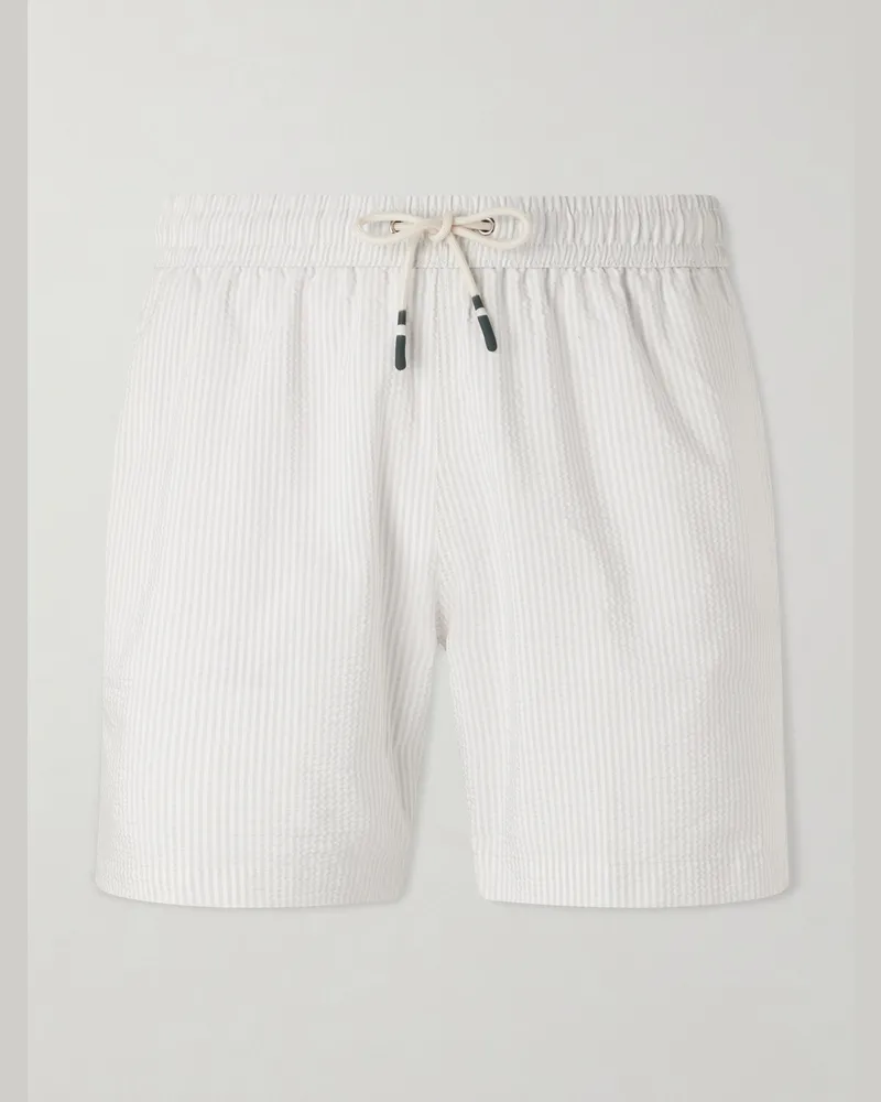 Hartford Gerade geschnittene, mittellange Badeshorts aus gestreiftem Seersucker Grau