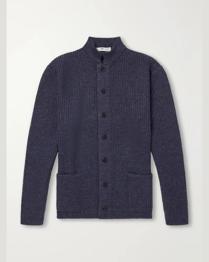 Inis Meáin Boatbuilder Wool and Linen-Blend Cardigan Blue