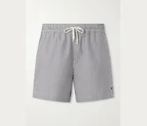 Straight-Leg Mid-Length Striped Seersucker Swim Shorts