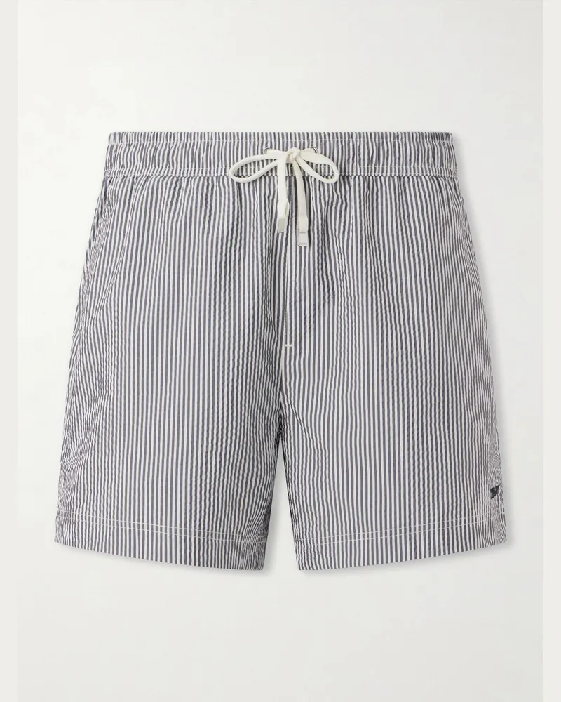 Ermenegildo Zegna Straight-Leg Mid-Length Striped Seersucker Swim Shorts Blue