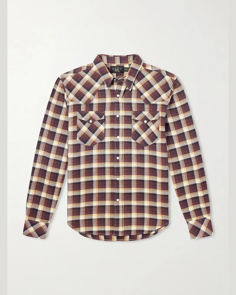 RRL Kariertes Hemd aus Baumwoll-Twill Braun