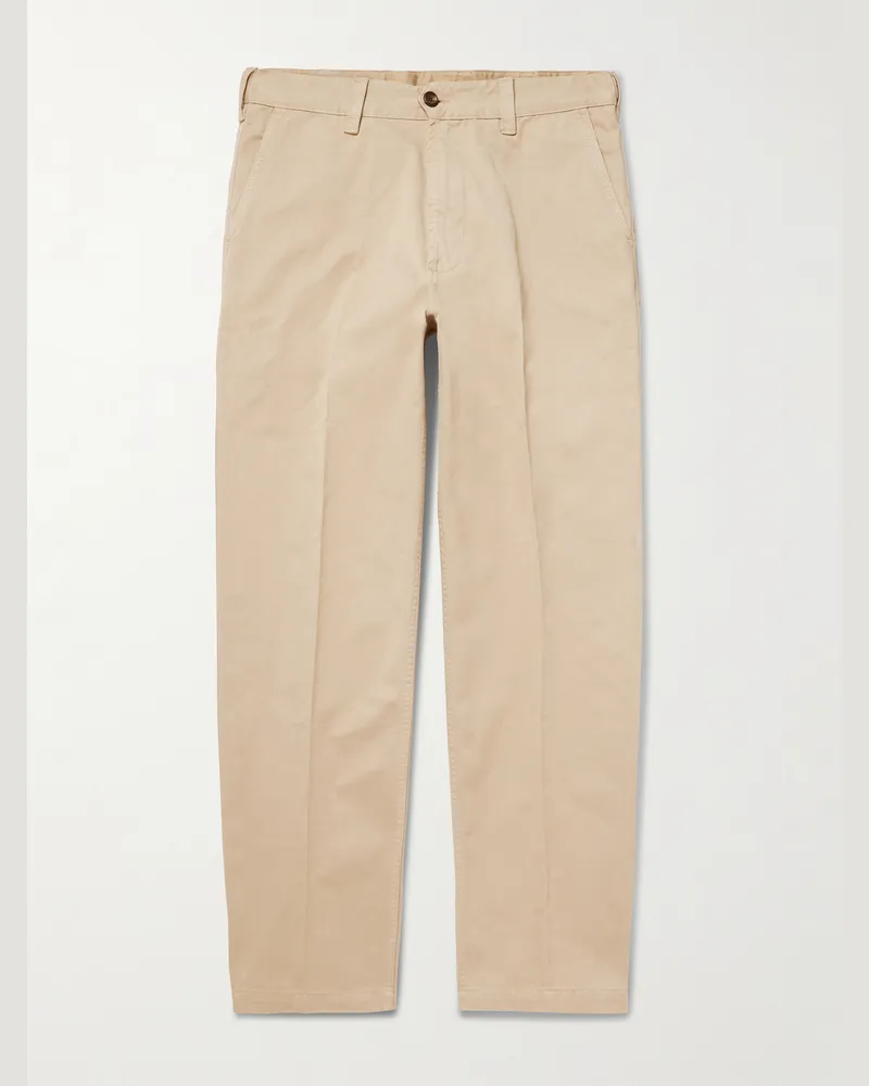 Drake's Straight-Leg Peached Cotton-Twill Trousers Neutrals