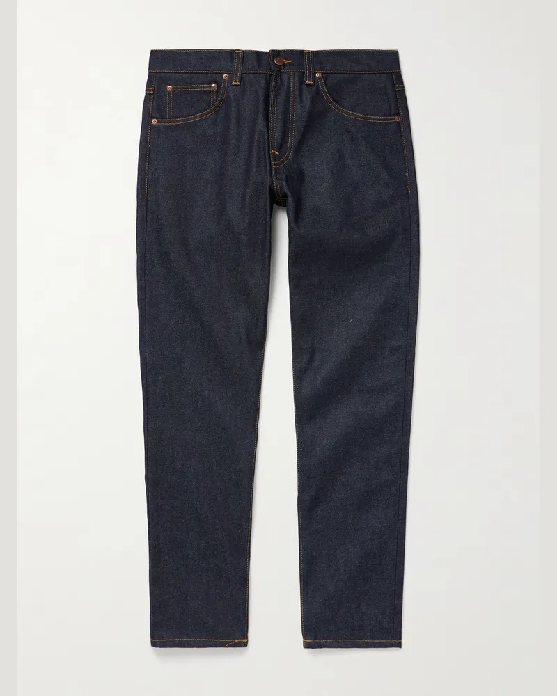 Nudie Jeans Solid Ollie schmal geschnittene Jeans Blau