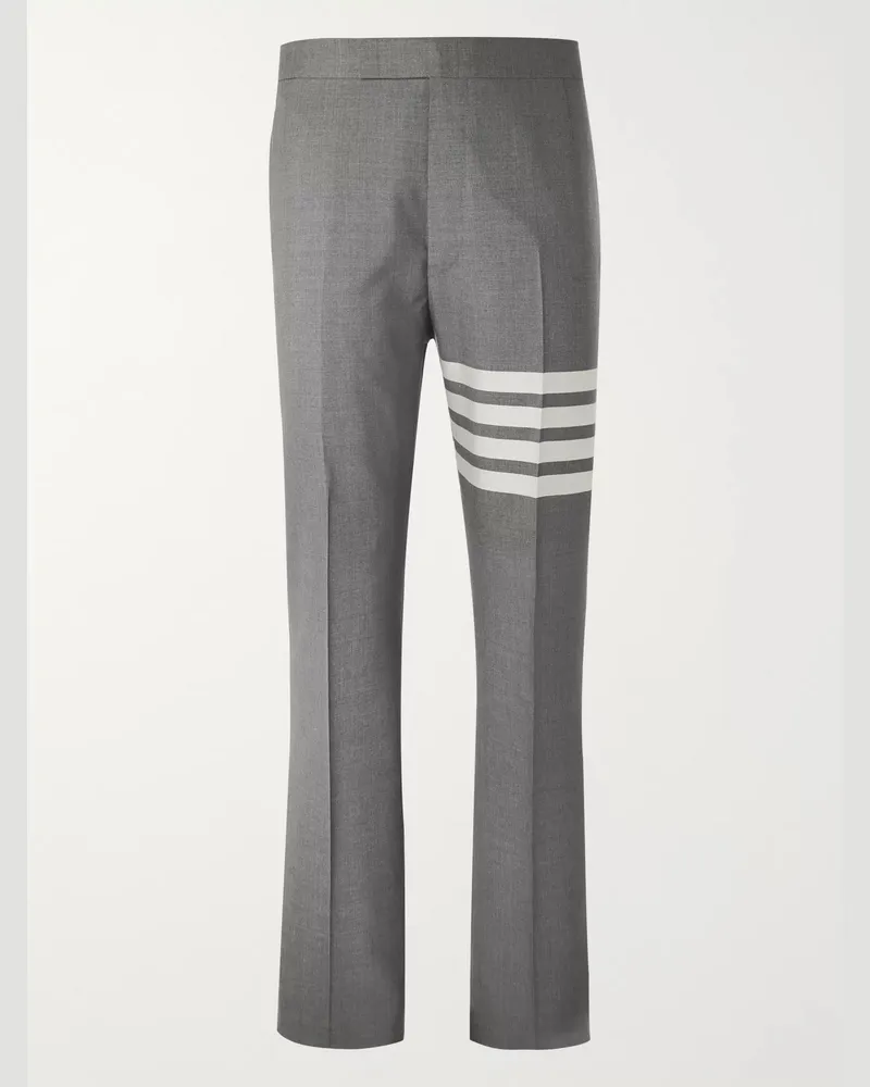 Thom Browne Schmal geschnittene und schmaler zulaufende Anzughose aus grauer Wolle mit Streifen Grau