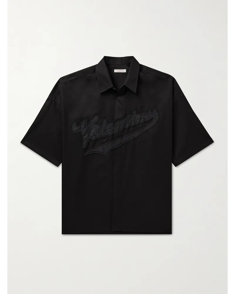 Valentino Garavani Hemd aus Baumwoll-Twill mit Logostickerei Schwarz