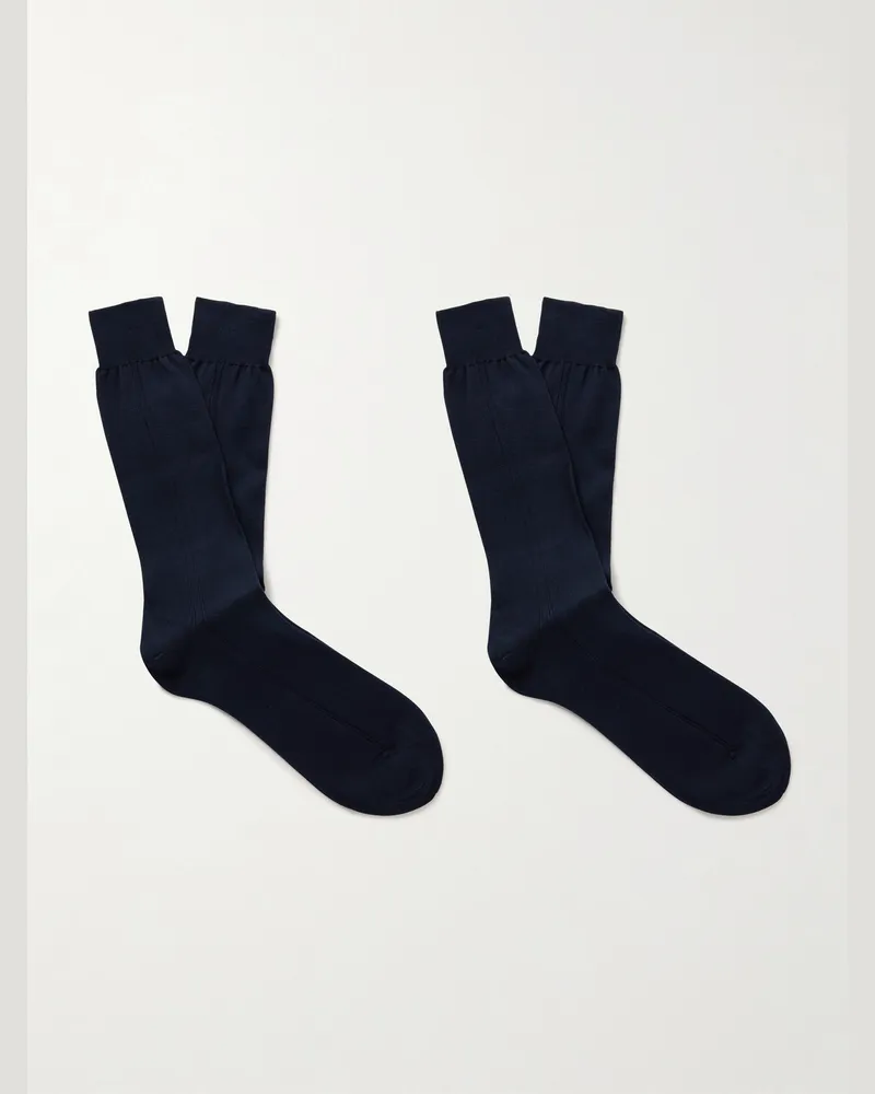 MR P. Two-Pack Ribbed Organic Cotton Socks Blue