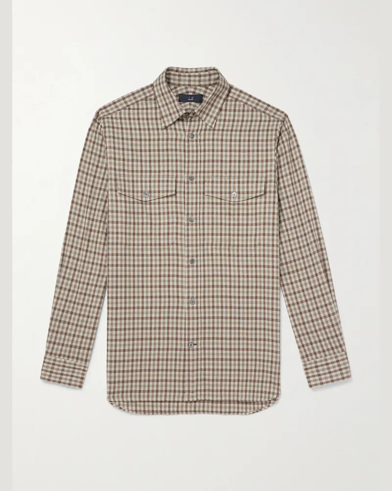 Dunhill Kariertes Hemd aus gebürstetem Twill aus einer Baumwoll-Kaschmirmischung Braun