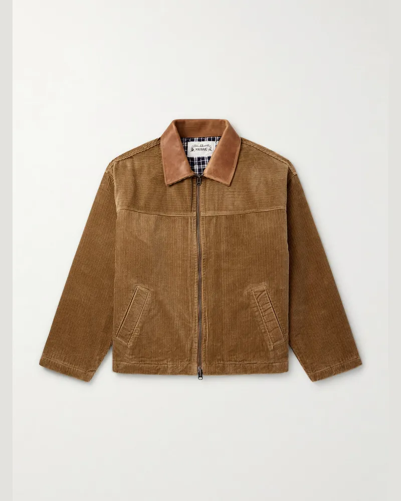 MANAAKI Jacke „Wiri“ aus Baumwollcord mit Lederbesatz Braun