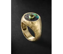 Ring aus 14 Karat Gold mit Irismuschel und Peridot