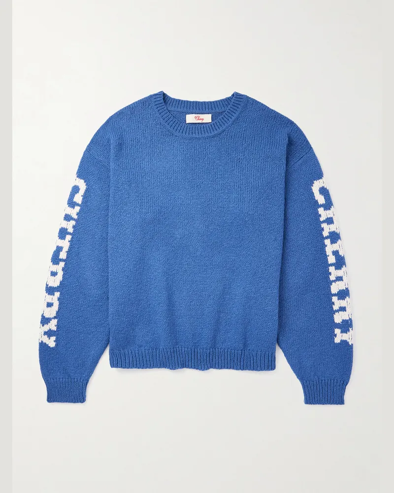 Cherry Los Angeles Logo-Intarsia Cotton Sweater Blue