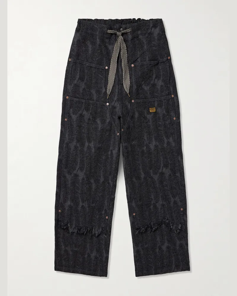 KAPITAL Magpie Easy gerade geschnittene Hose aus Baumwoll-Jacquard mit Kordelzugbund Schwarz