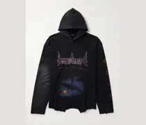 Oversized Distressed Printed Cotton-Jersey Hoodie