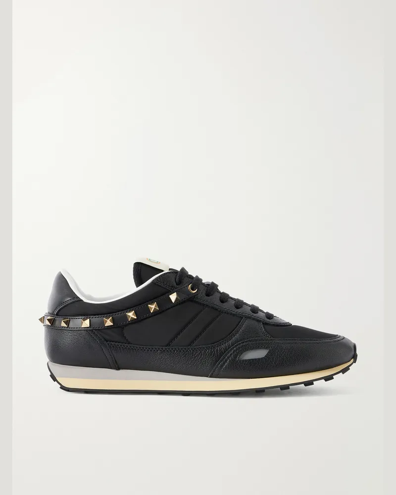 Valentino Garavani Stud Up Embellished Leather-Trimmed Sneakers Black