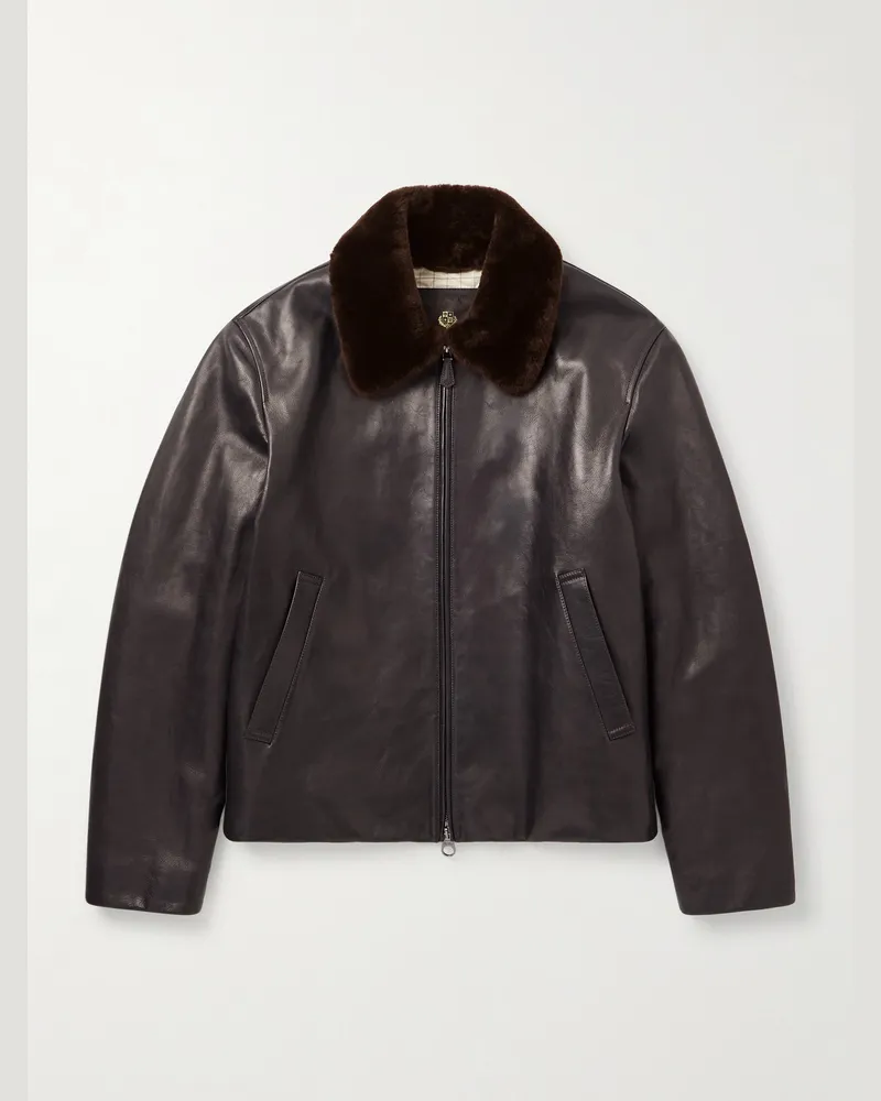 Loro Piana Baydan Shearling-Trimmed Aviator Jacket Brown