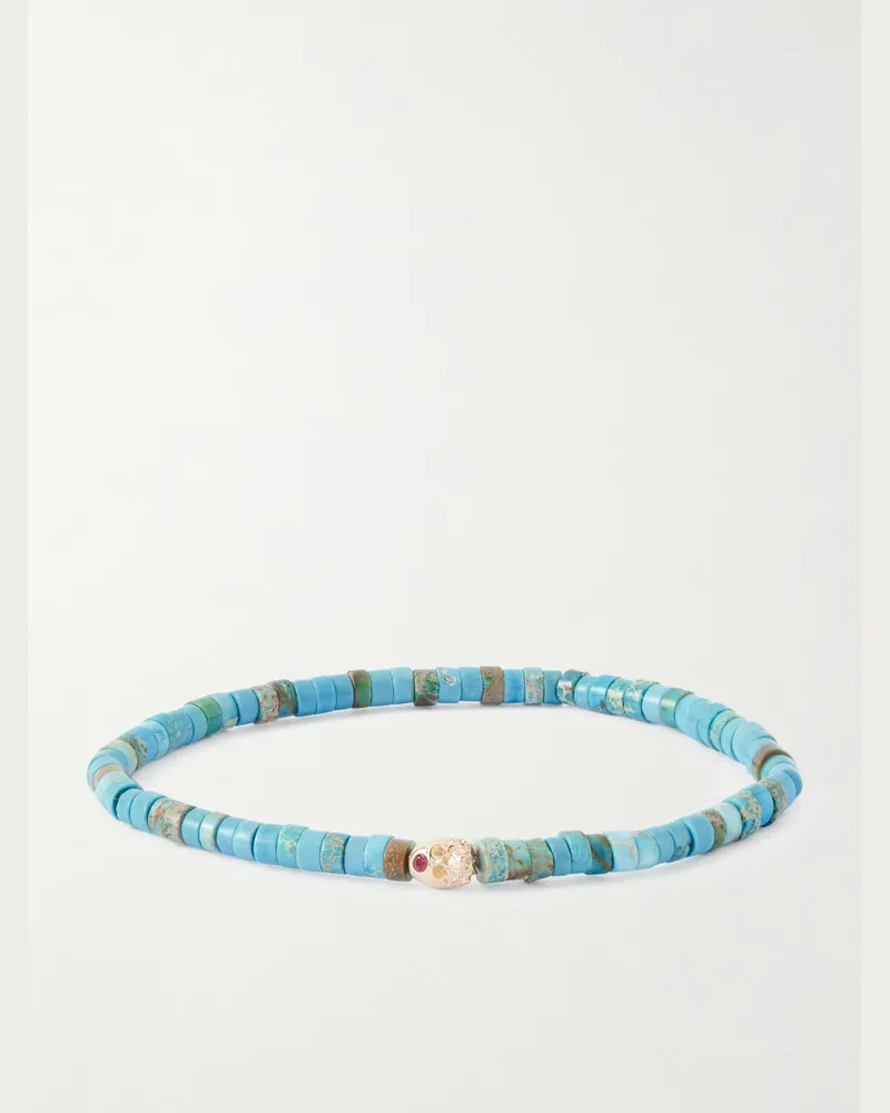 Luis Morais Armband mit Zierperlen aus Türkis, Rubin und Detail aus 14 Karat Gold Blau