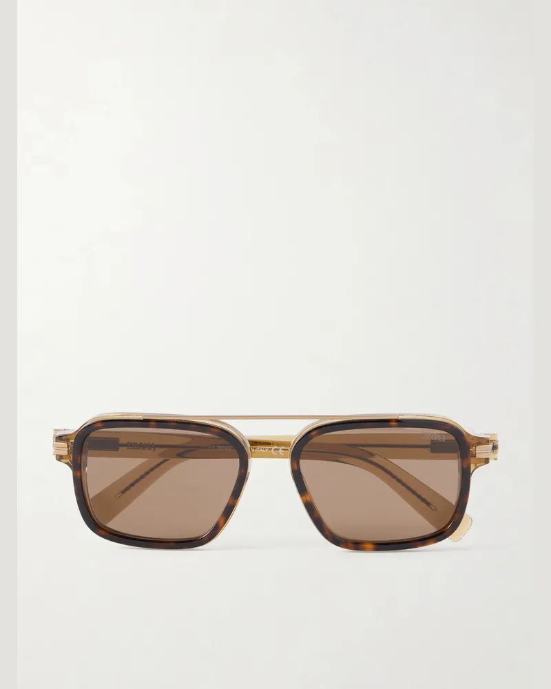 Ermenegildo Zegna Geometric Square-Frame Acetate Sunglasses Brown