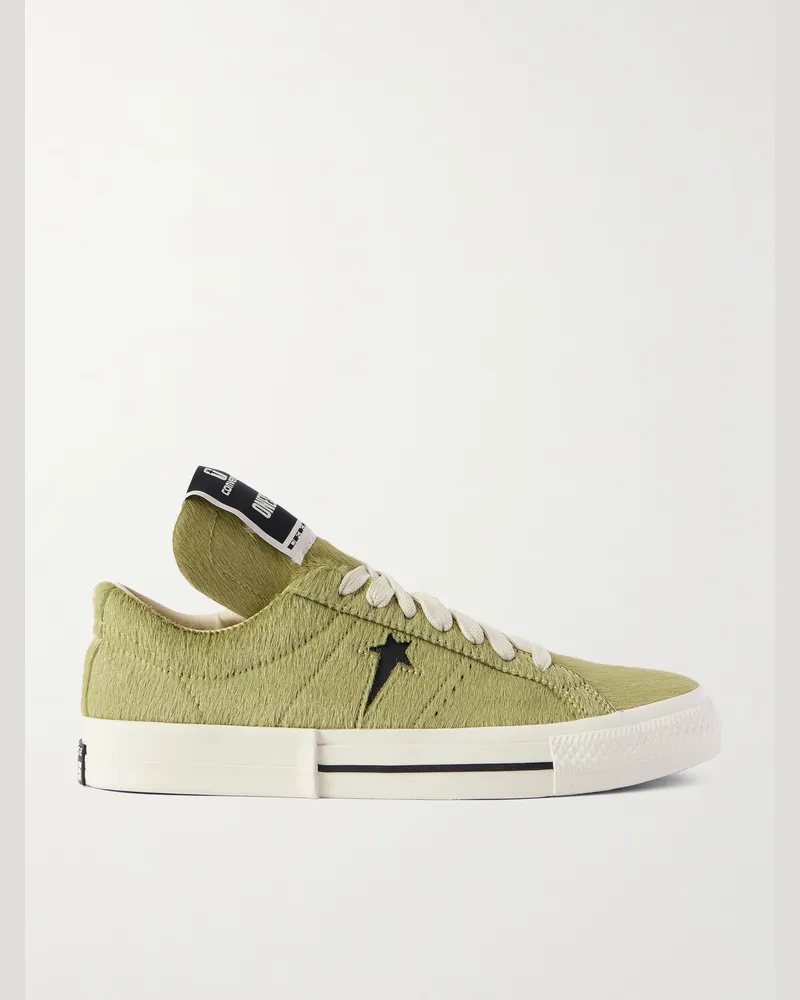 DRKSHDW by Rick Owens Converse One Star Leather-Trimmed Calf Hair Sneakers Green