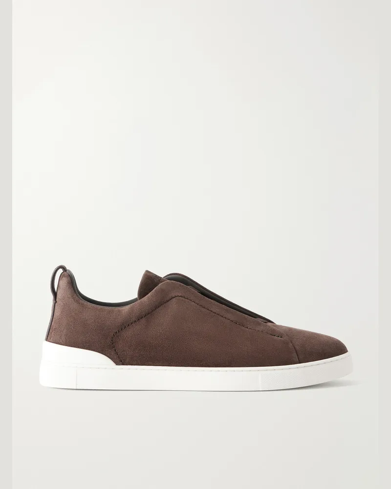 Ermenegildo Zegna Triple Stitch™ Suede Slip-On Sneakers Brown