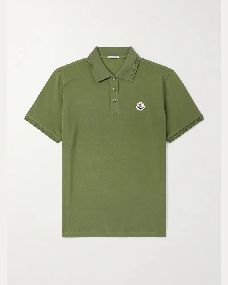 Moncler Polohemd aus Baumwoll-Piqué mit Logoapplikation Grün