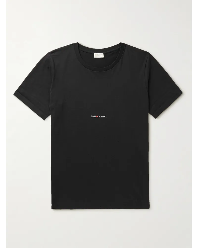 Saint Laurent T-Shirt aus Baumwoll-Jersey mit Logoprint Schwarz