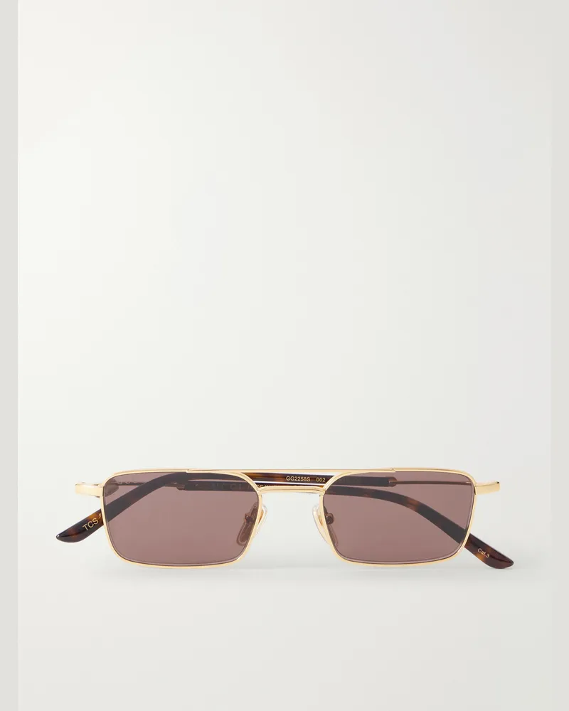 Gucci Interlocking G-Detailed Square-Frame Gold-Tone Metal and Acetate Sunglasses Gold