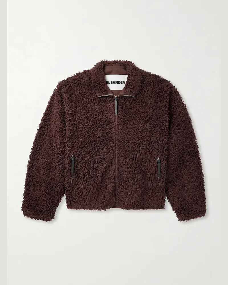 Jil Sander Jacke aus Baumwollfleece mit Lederbesatz Burgunder